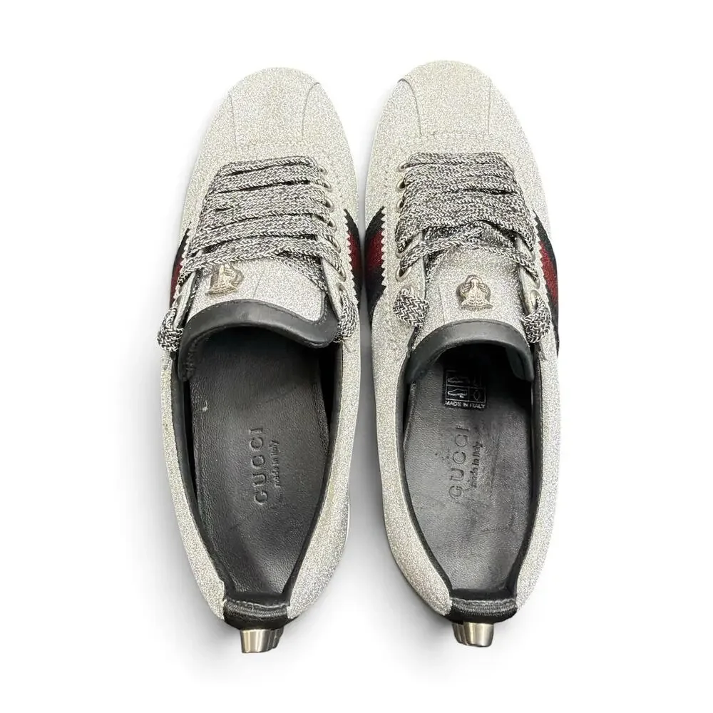 Gucci Women’s US 5/5.5 Bambi Web Low-Top Silver Glitter Sneakers